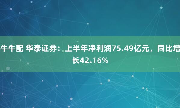 牛牛配 华泰证券：上半年净利润75.49亿元，同比增长42.16%